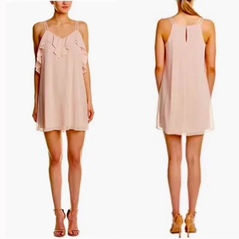 BCBG Peach Blush Chiffon Ruffled Dress